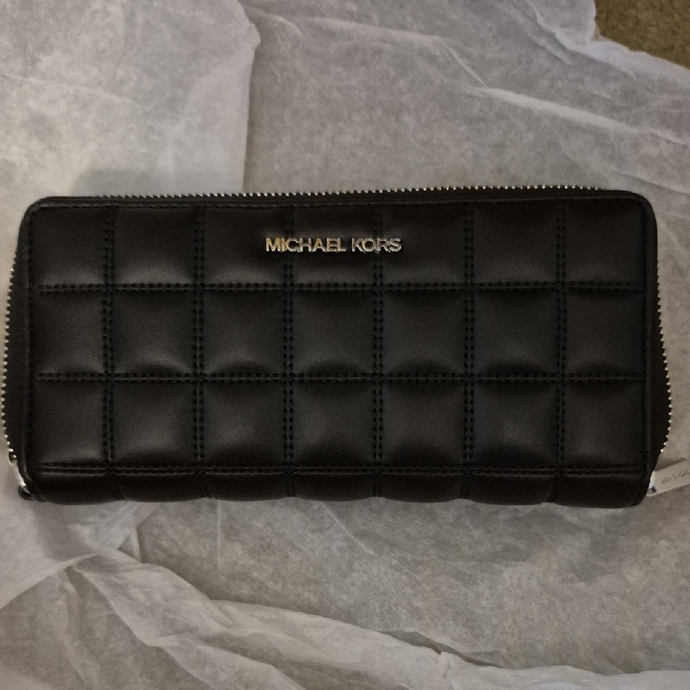 Michael Kors Black Quilted Wallet with Gold Logo
